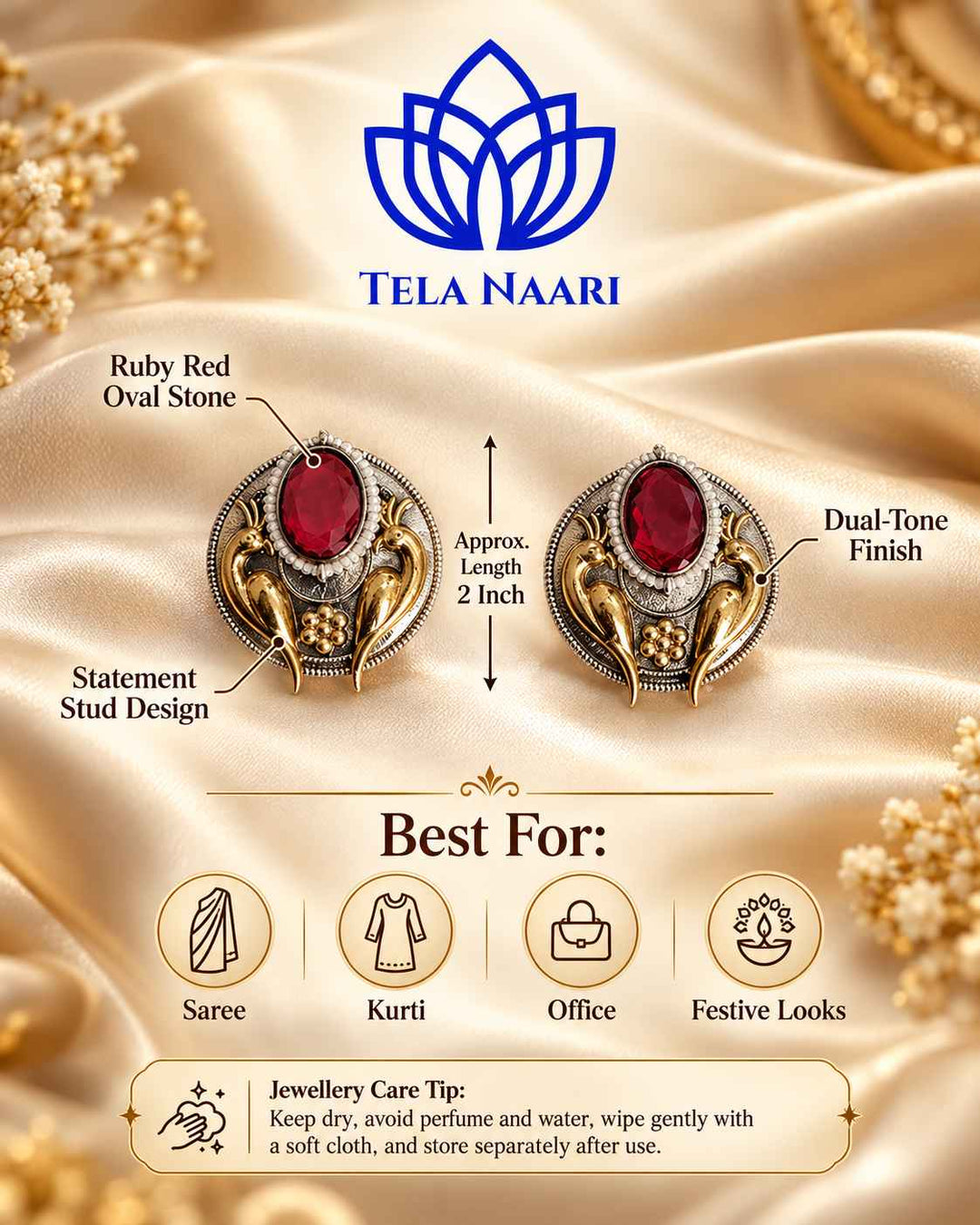 Arpita Dual Tone Red Stud Earrings