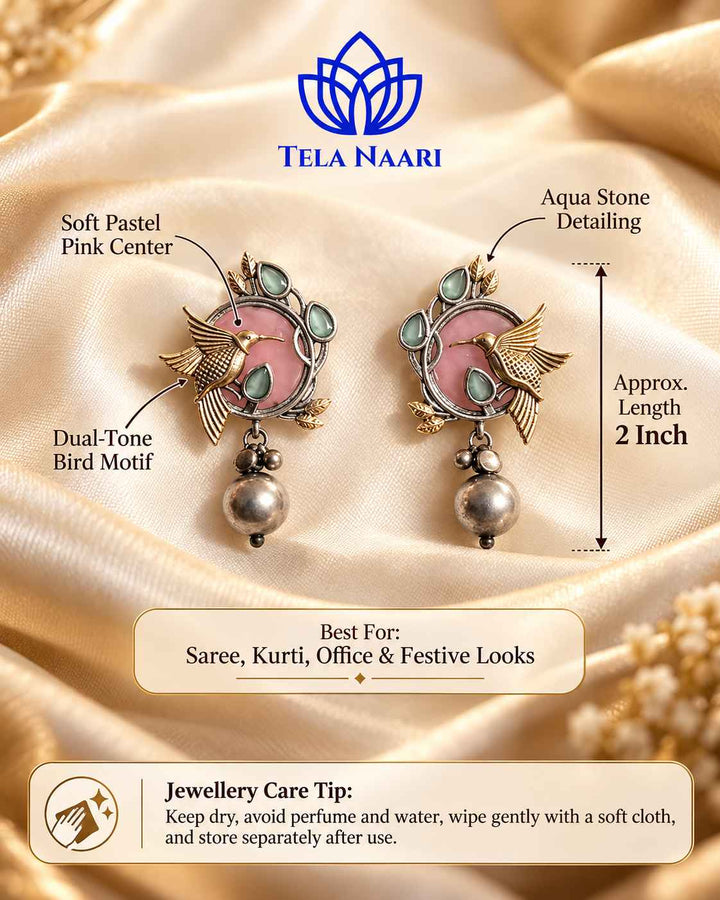 Rashmika Dual Tone Pink Bird Earrings