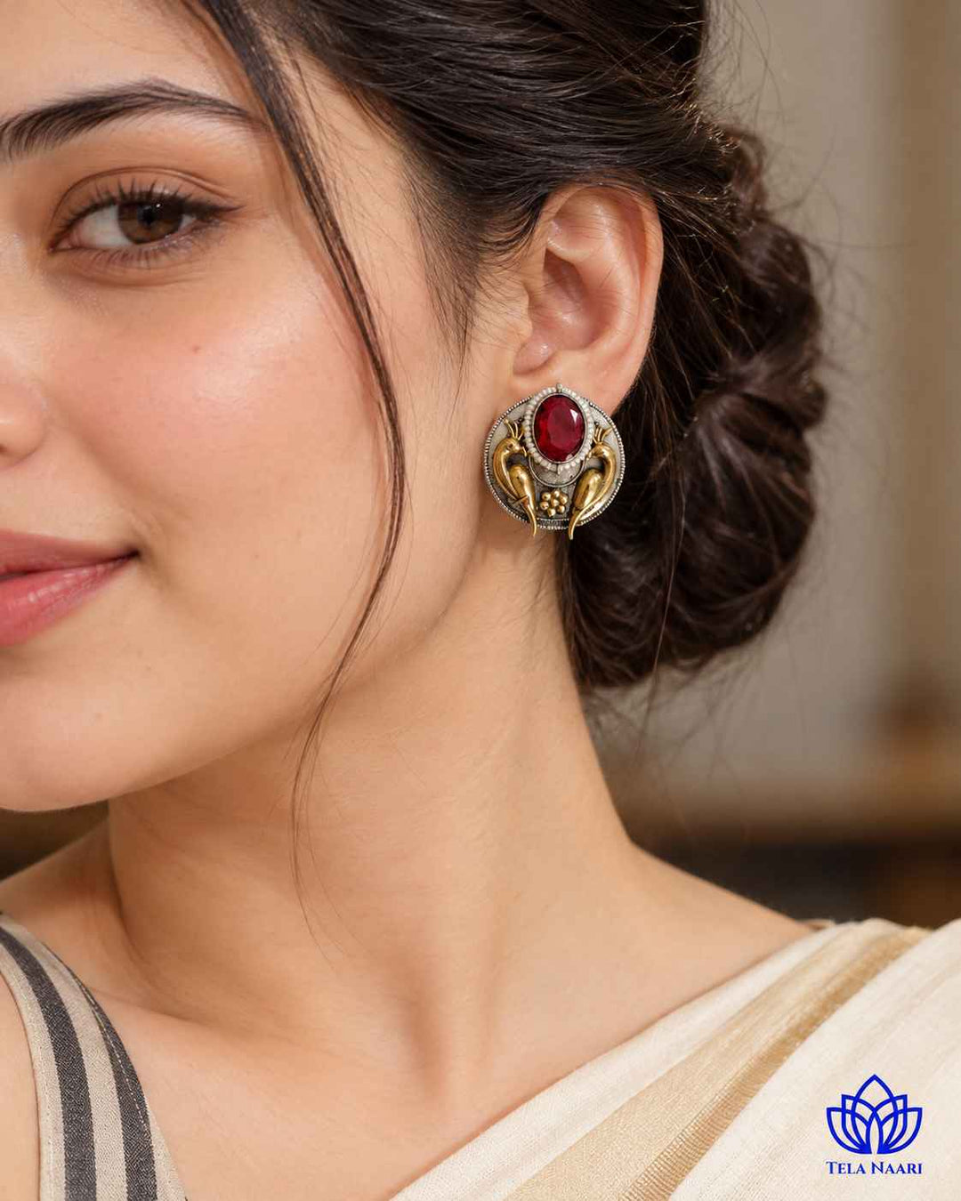 Arpita Dual Tone Red Stud Earrings