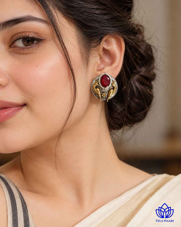 Arpita Dual Tone Red Stud Earrings