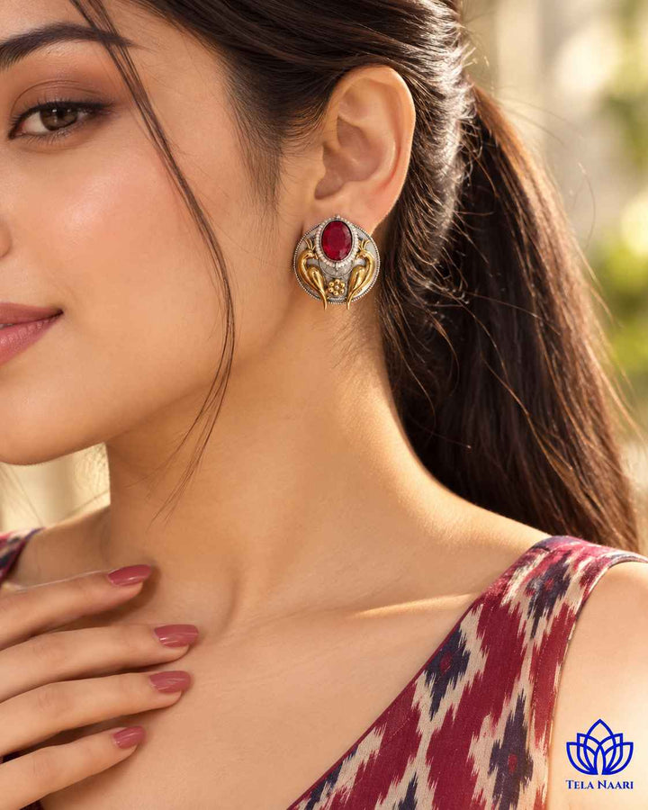 Arpita Dual Tone Red Stud Earrings
