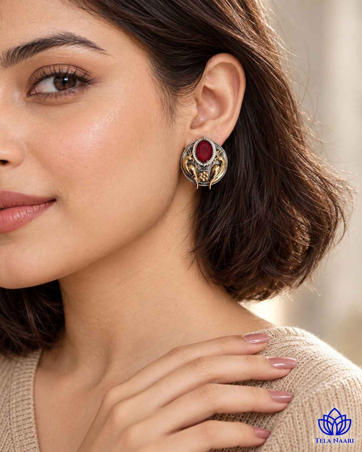 Arpita Dual Tone Red Stud Earrings
