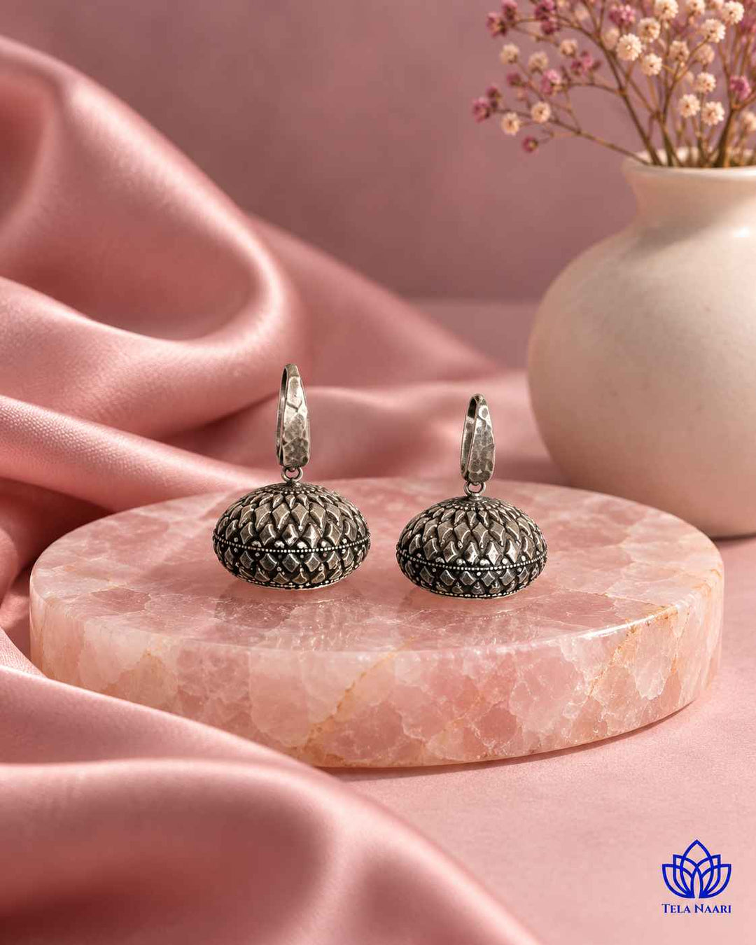 Rashmi Silver Plated Tear Drop Dome Earrings