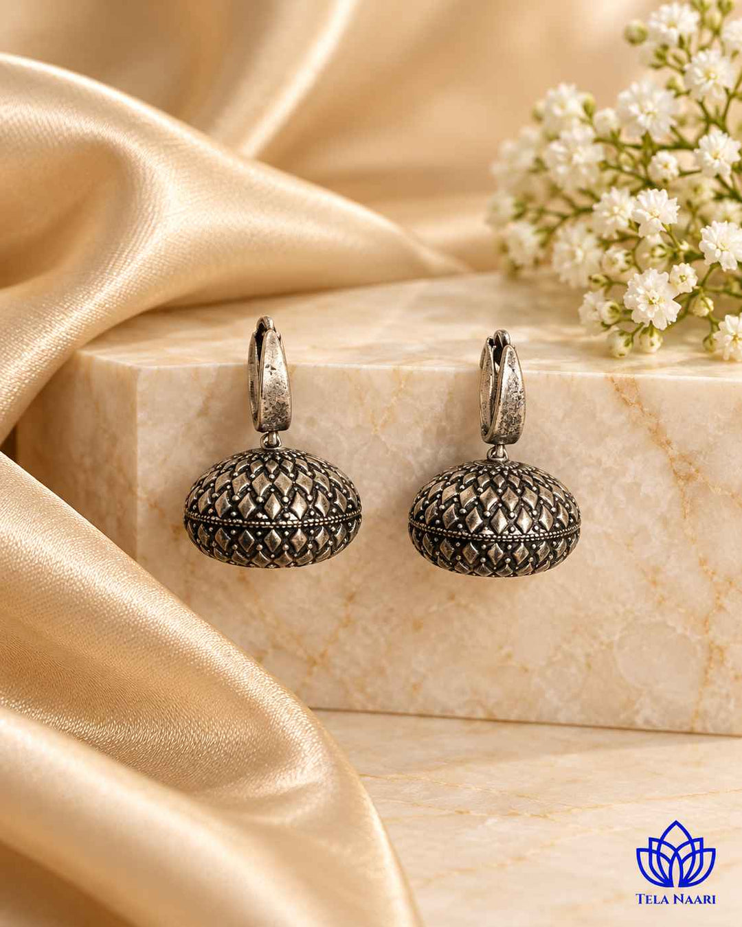 Rashmi Silver Plated Tear Drop Dome Earrings