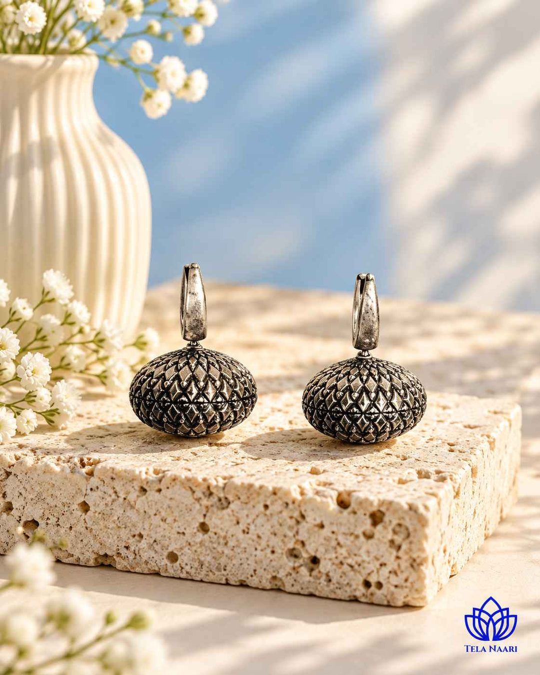 Rashmi Silver Plated Tear Drop Dome Earrings