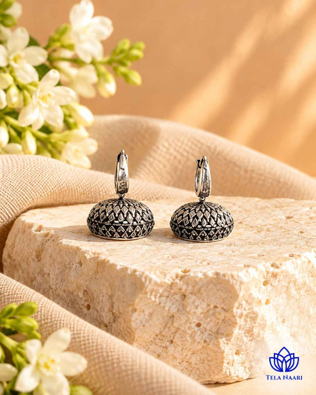 Rashmi Silver Plated Tear Drop Dome Earrings