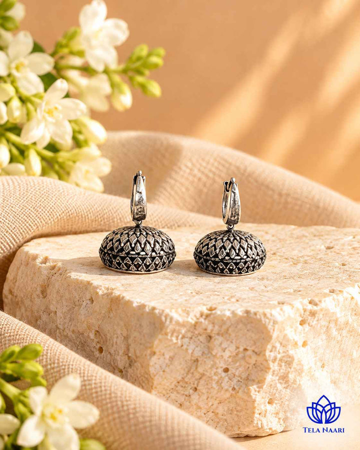 Rashmi Silver Plated Tear Drop Dome Earrings
