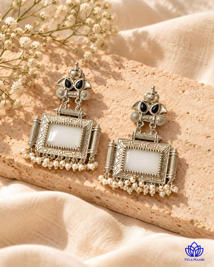 Classic Timeless Bharati Silver Pearl Oxidised White Earrings