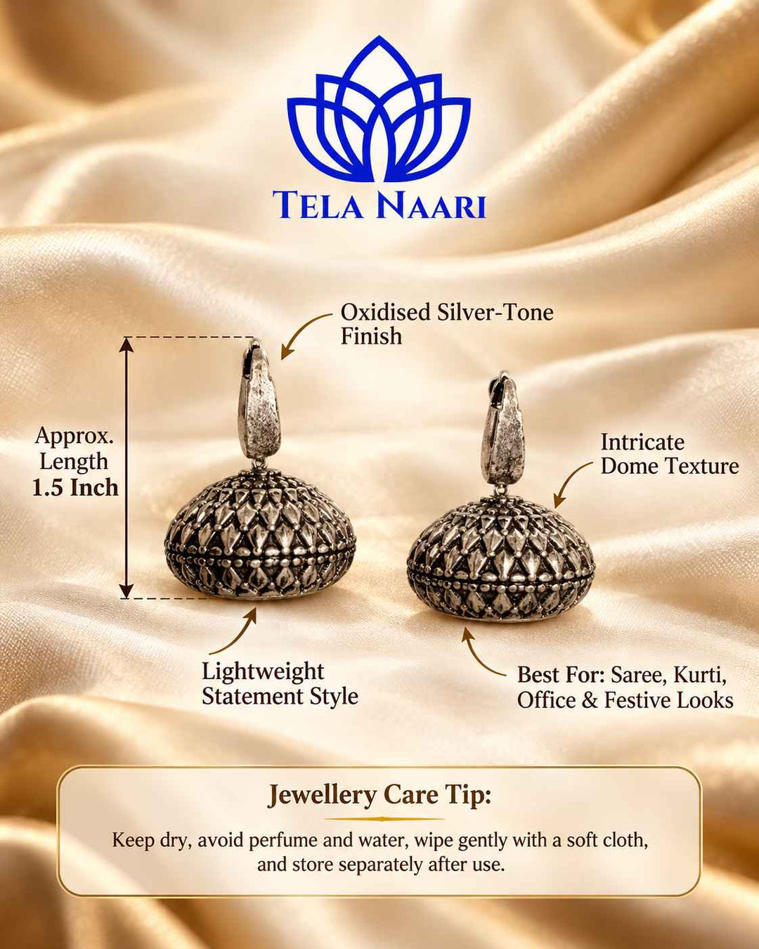 Rashmi Silver Plated Tear Drop Dome Earrings