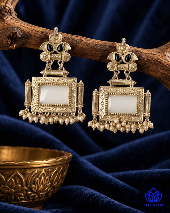 Classic Timeless Bharati Silver Pearl Oxidised White Earrings