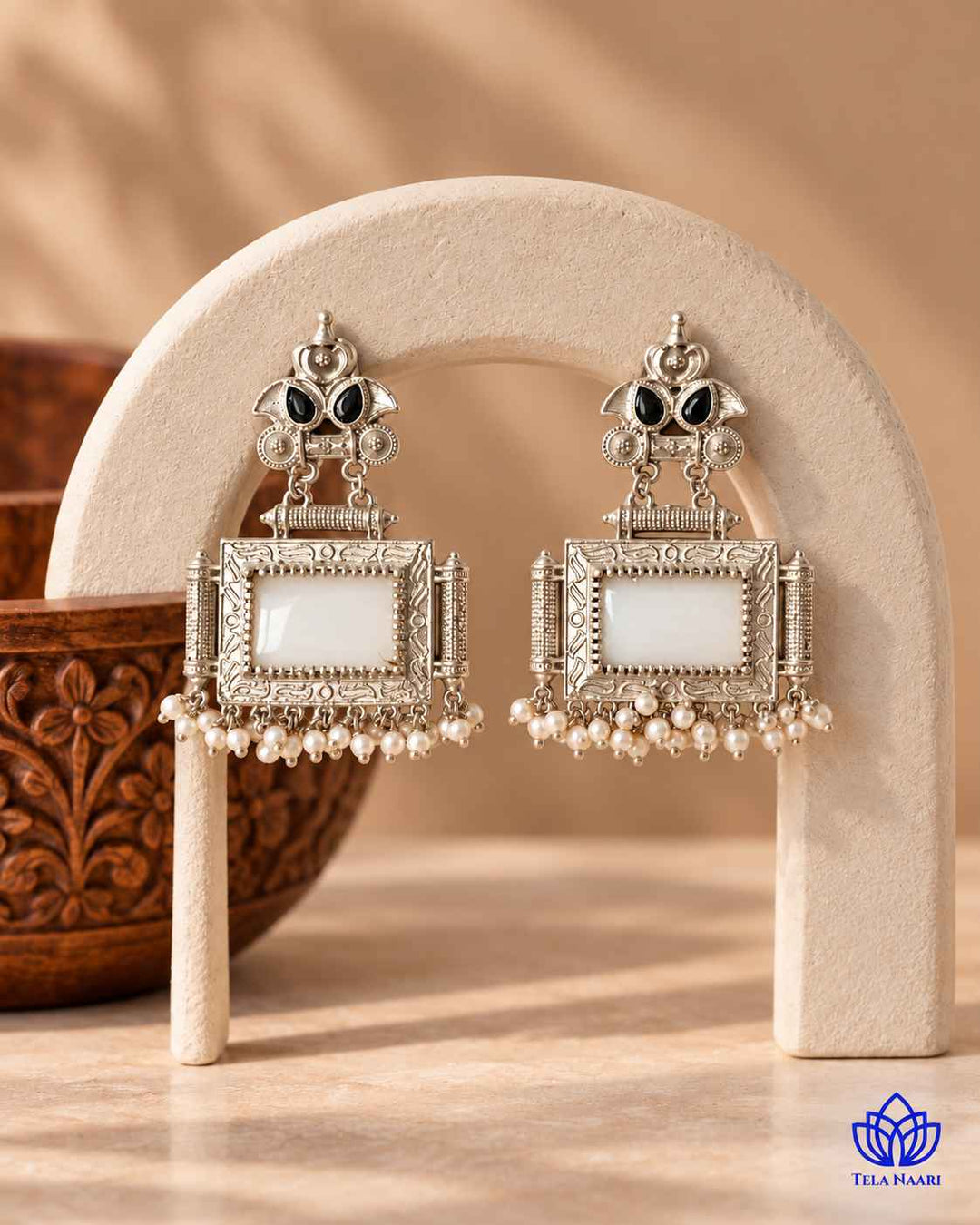 Classic Timeless Bharati Silver Pearl Oxidised White Earrings