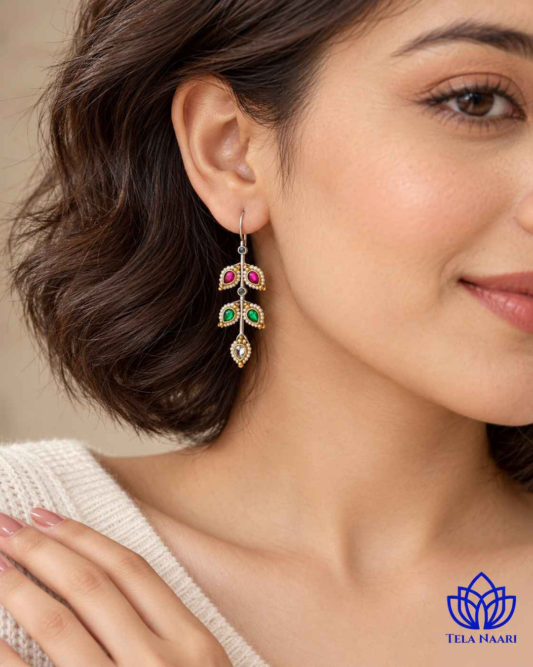 Harpreet Pachi Kundan Fusion Dual Tone Hook Stud Earrings