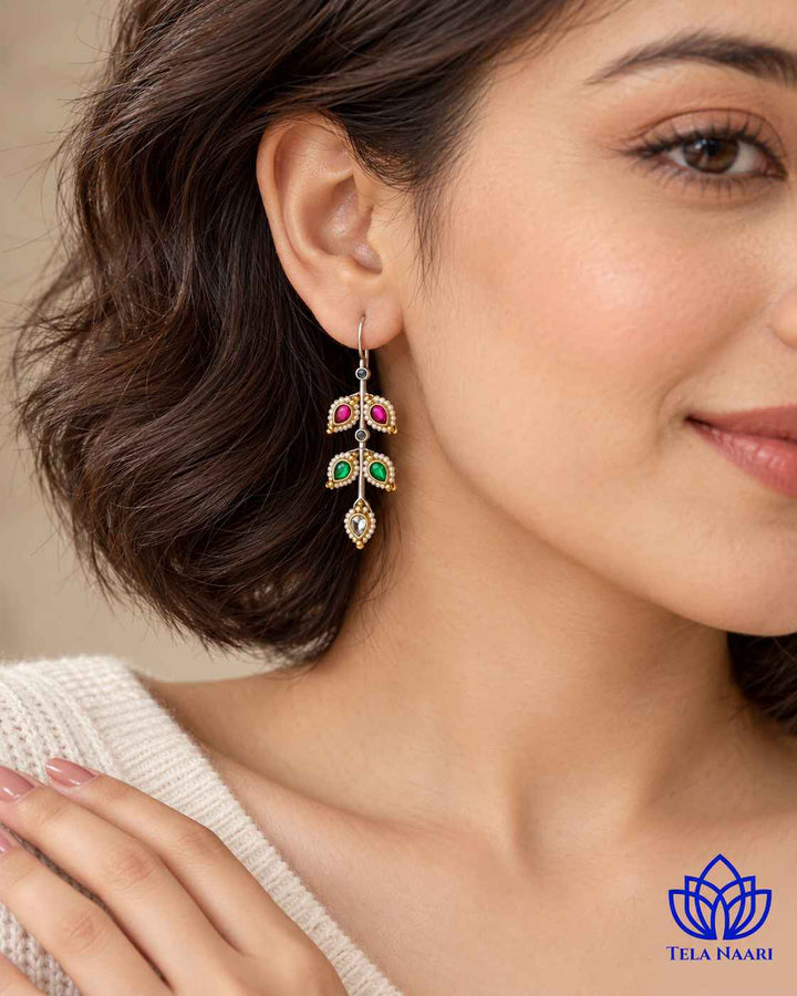 Harpreet Pachi Kundan Fusion Dual Tone Hook Stud Earrings