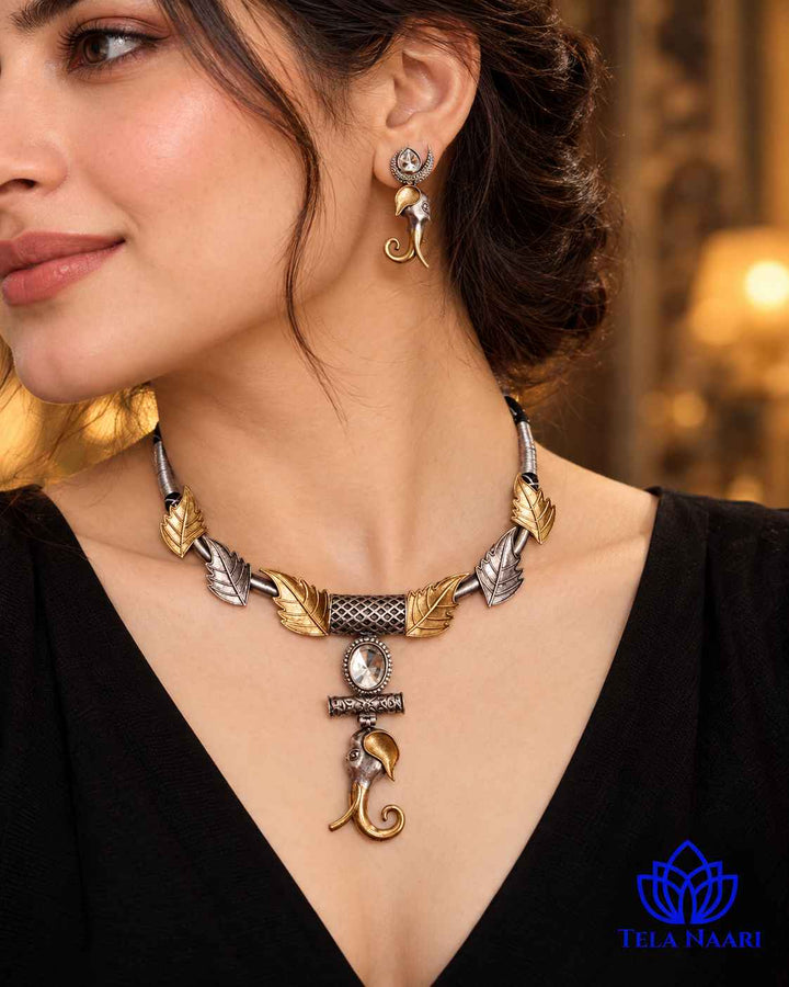 Nabina Dual Tone Choker Necklace Set