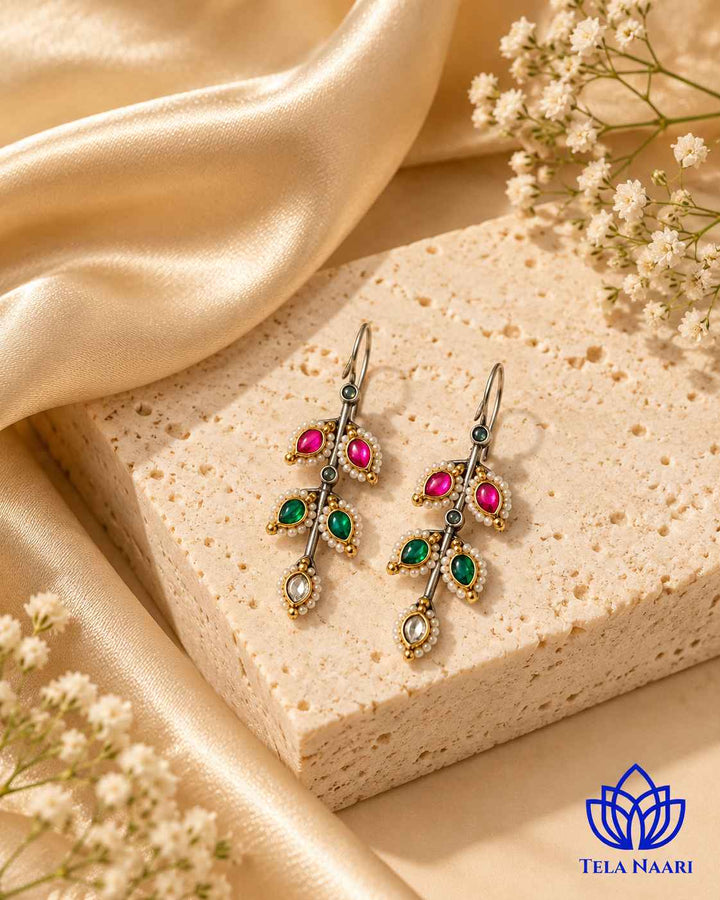 Harpreet Pachi Kundan Fusion Dual Tone Hook Stud Earrings