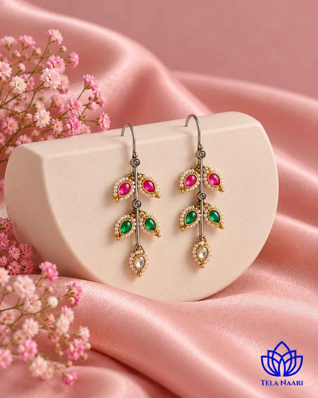 Harpreet Pachi Kundan Fusion Dual Tone Hook Stud Earrings