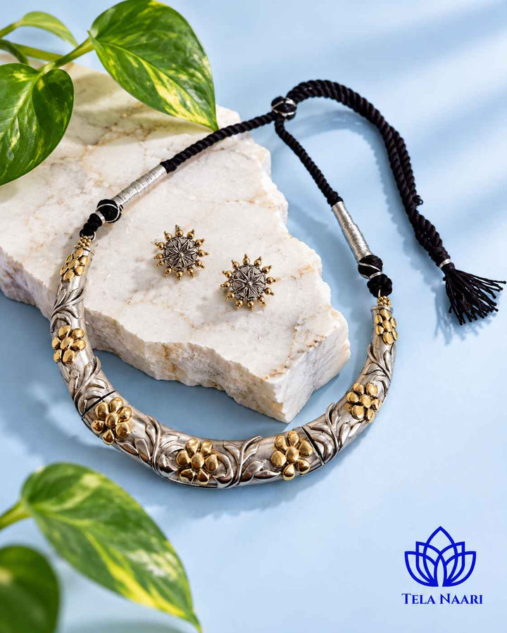 Alina Dual Tone Choker Hasli Necklace Set