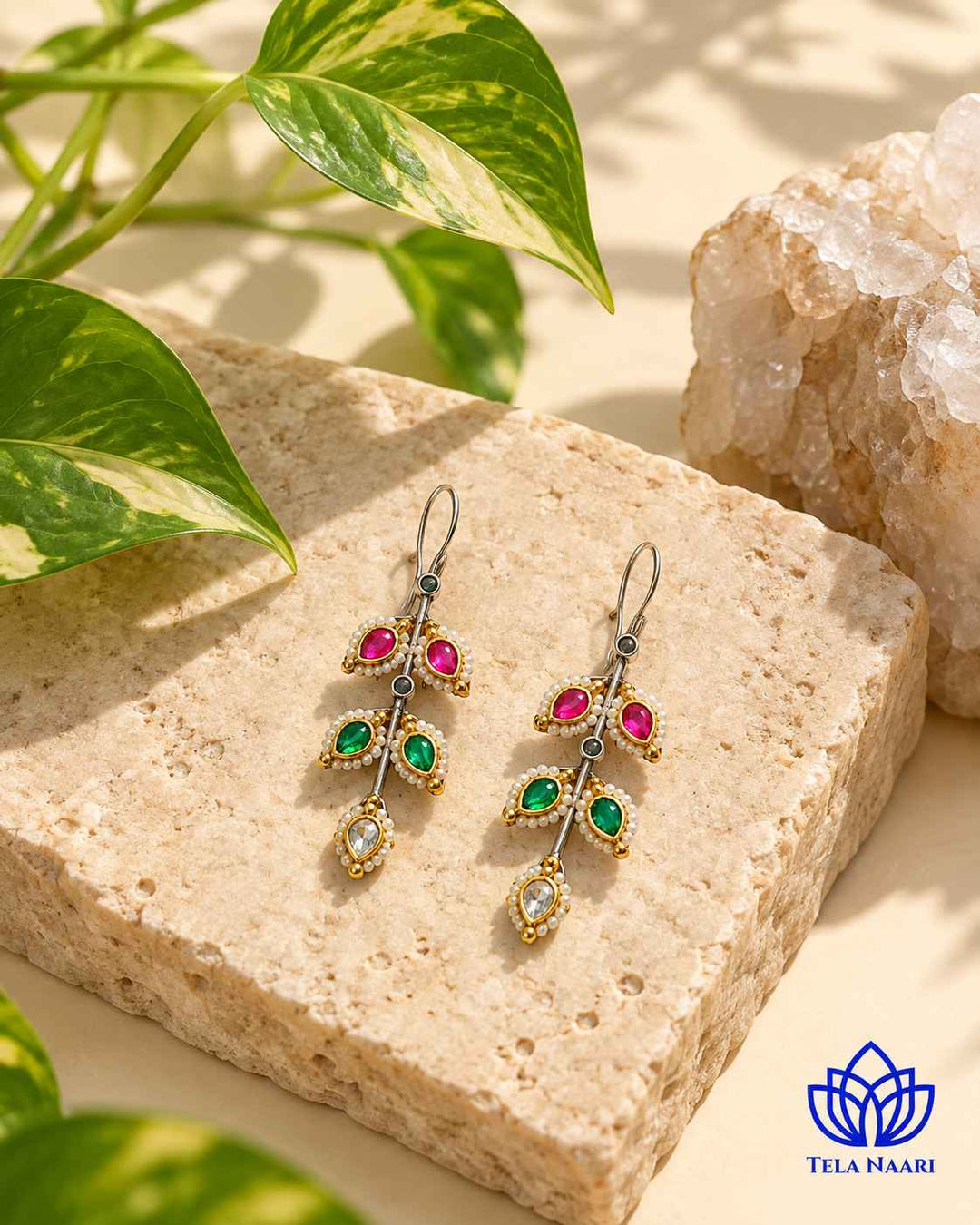 Harpreet Pachi Kundan Fusion Dual Tone Hook Stud Earrings
