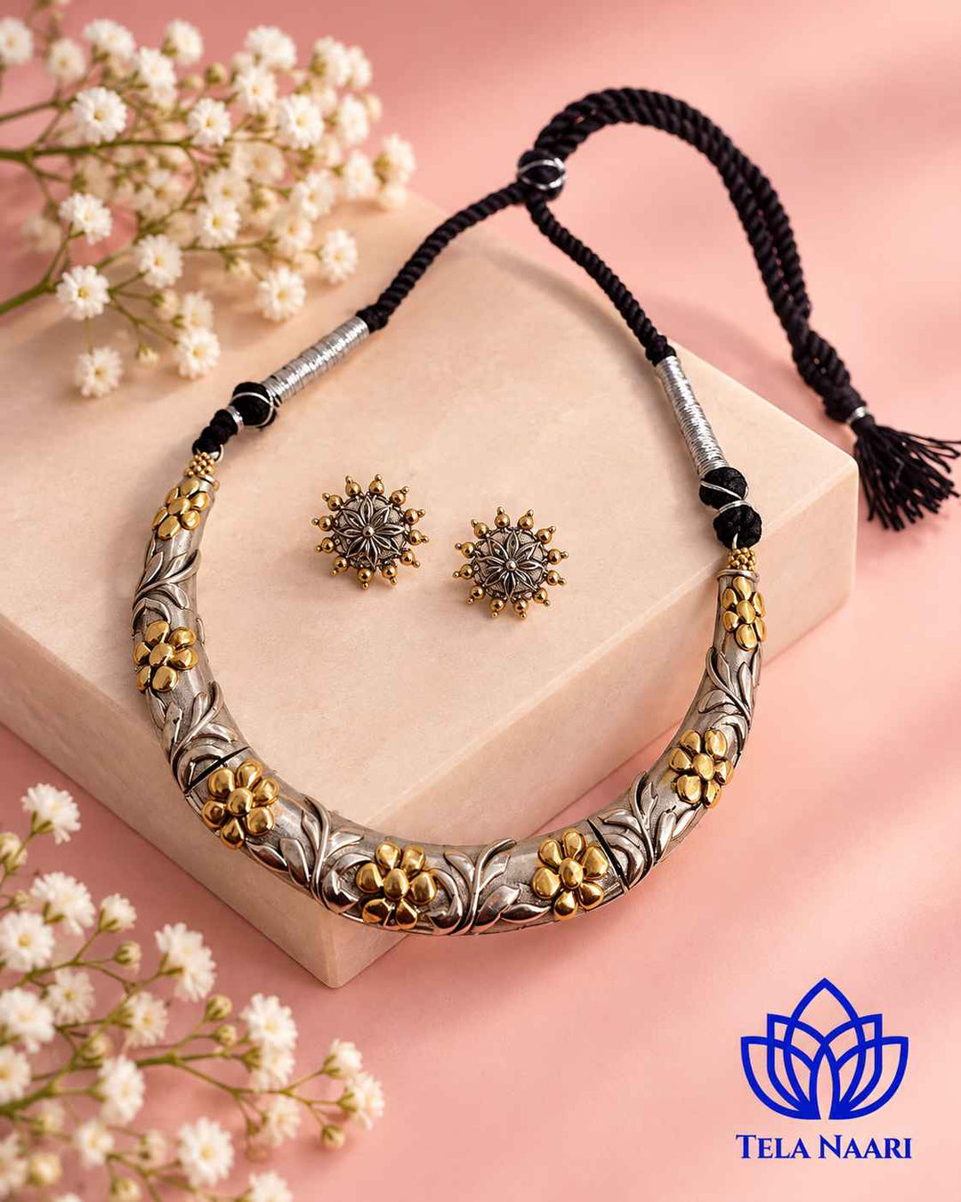 Alina Dual Tone Choker Hasli Necklace Set