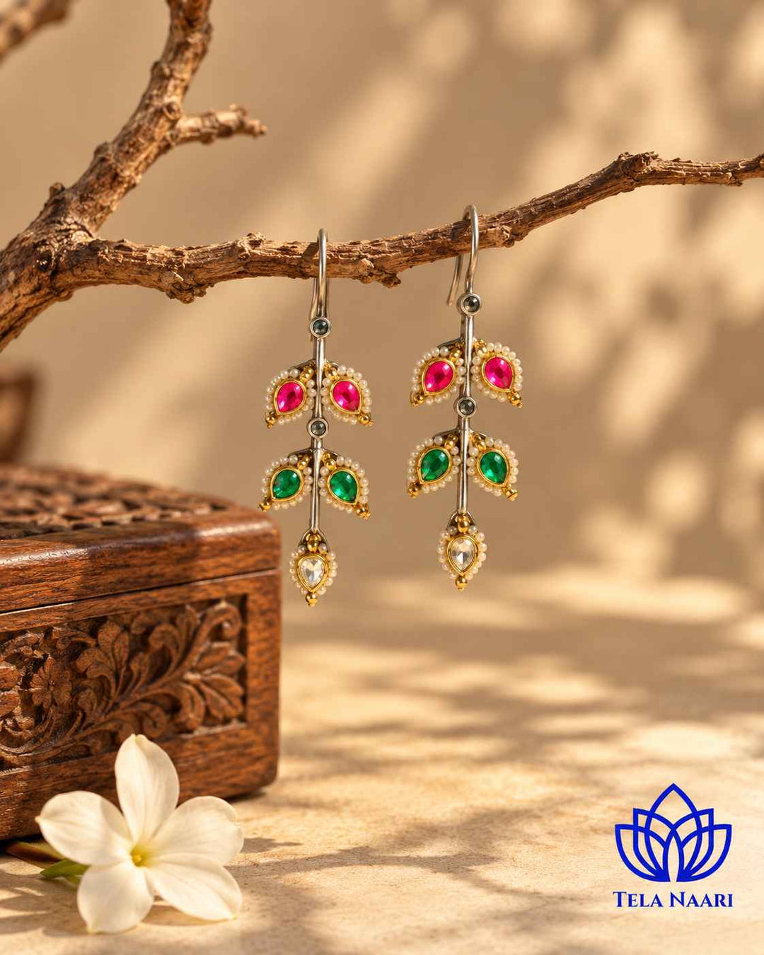 Harpreet Pachi Kundan Fusion Dual Tone Hook Stud Earrings