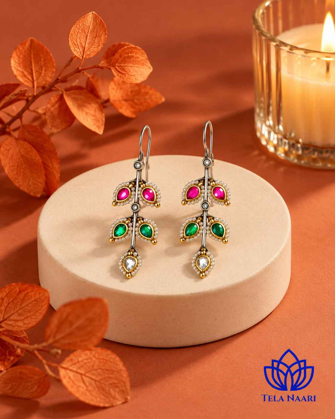 Harpreet Pachi Kundan Fusion Dual Tone Hook Stud Earrings
