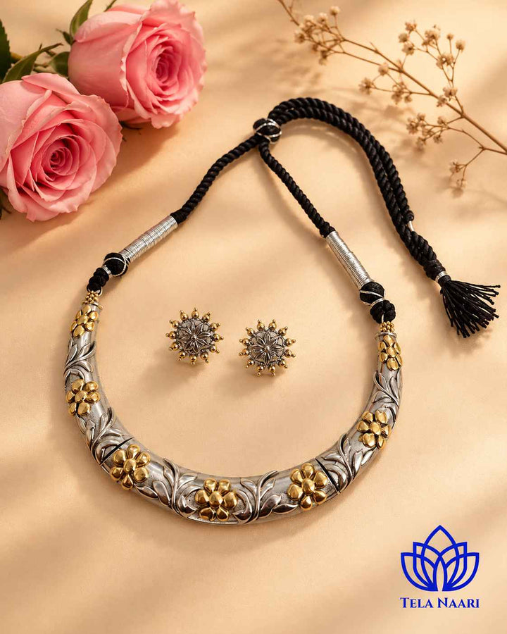 Alina Dual Tone Choker Hasli Necklace Set