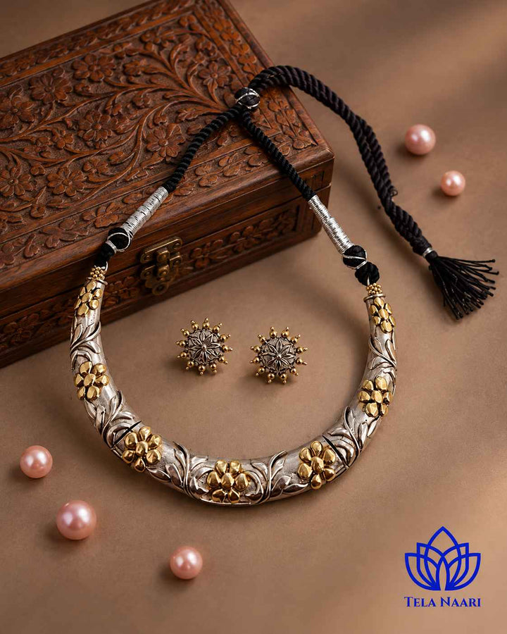 Alina Dual Tone Choker Hasli Necklace Set