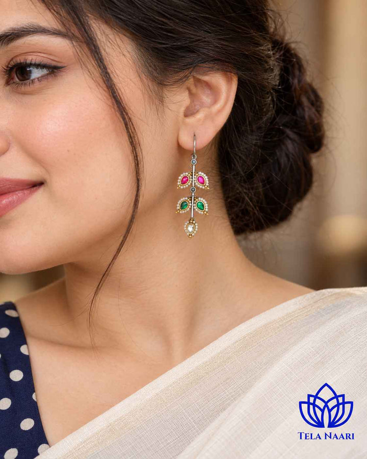 Harpreet Pachi Kundan Fusion Dual Tone Hook Stud Earrings