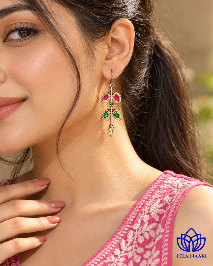 Harpreet Pachi Kundan Fusion Dual Tone Hook Stud Earrings