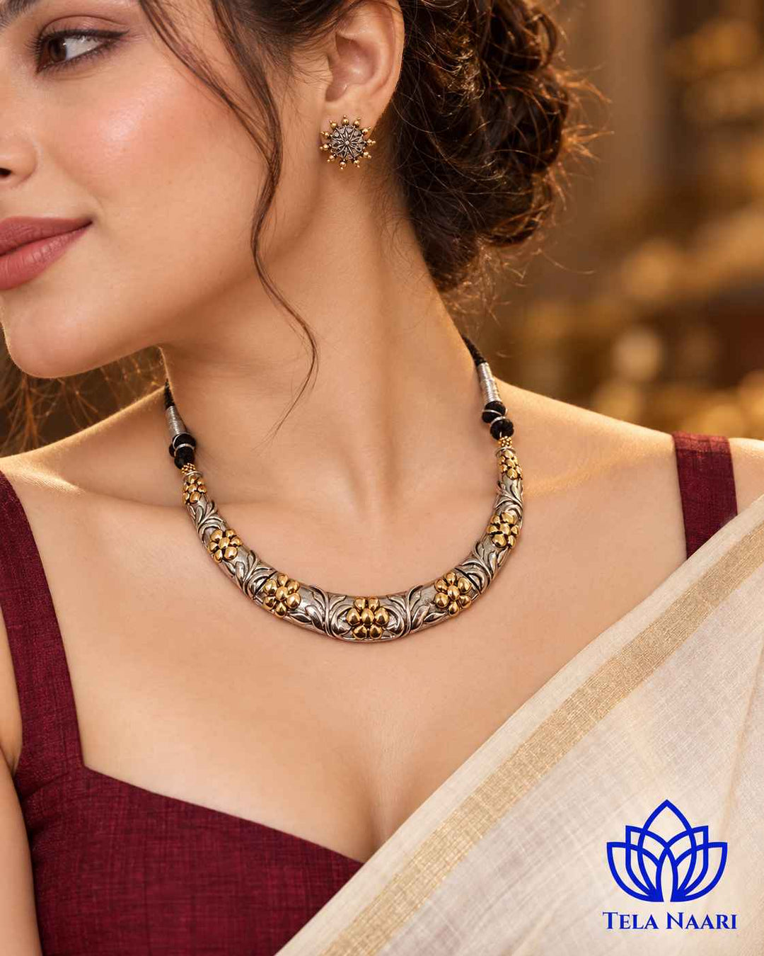 Alina Dual Tone Choker Hasli Necklace Set