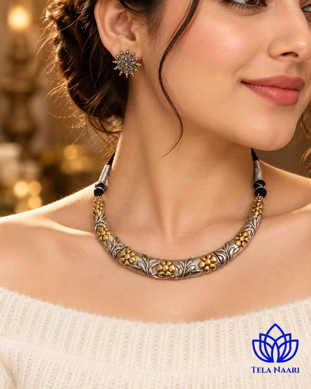 Alina Dual Tone Choker Hasli Necklace Set