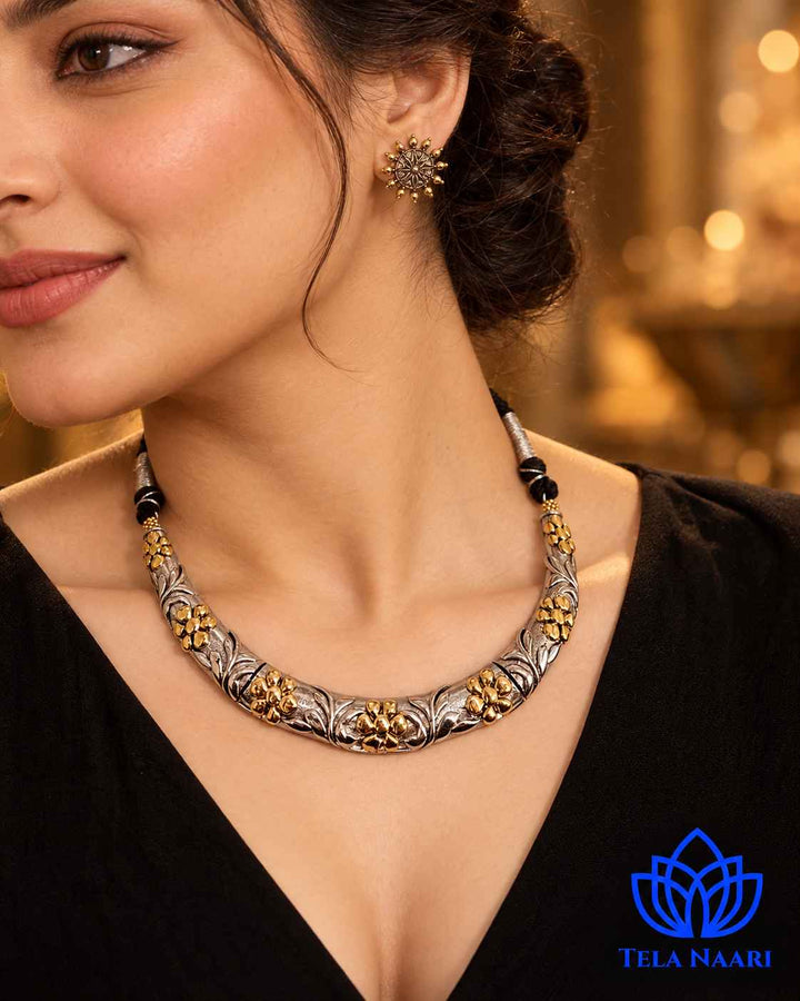 Alina Dual Tone Choker Hasli Necklace Set