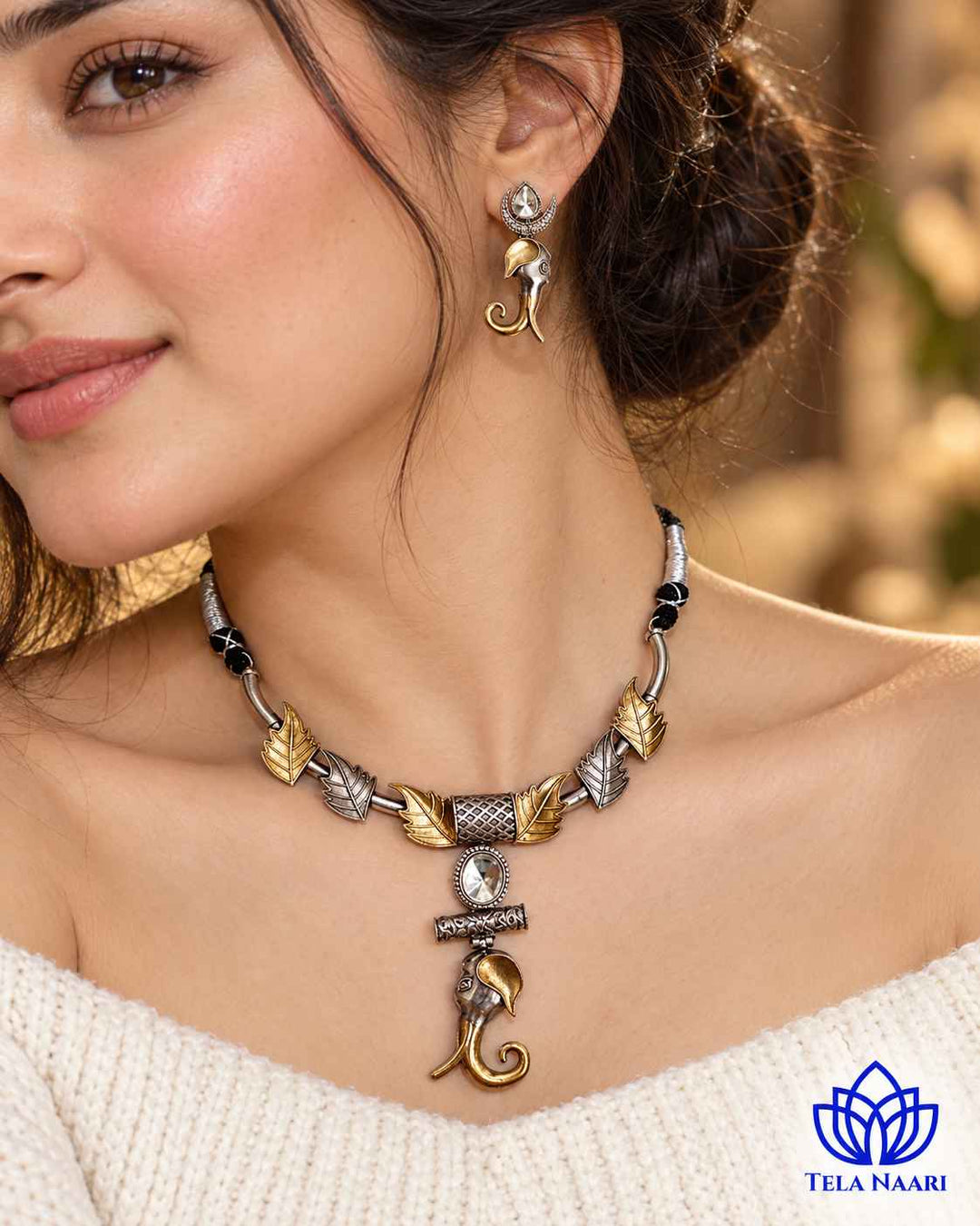 Nabina Dual Tone Choker Necklace Set
