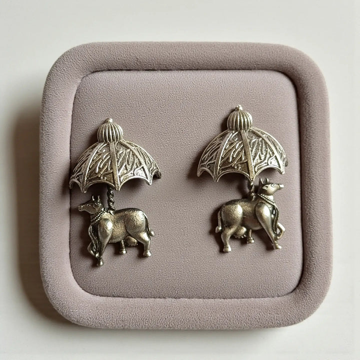 Elegant Antique Laksha Silver Plated Earrings