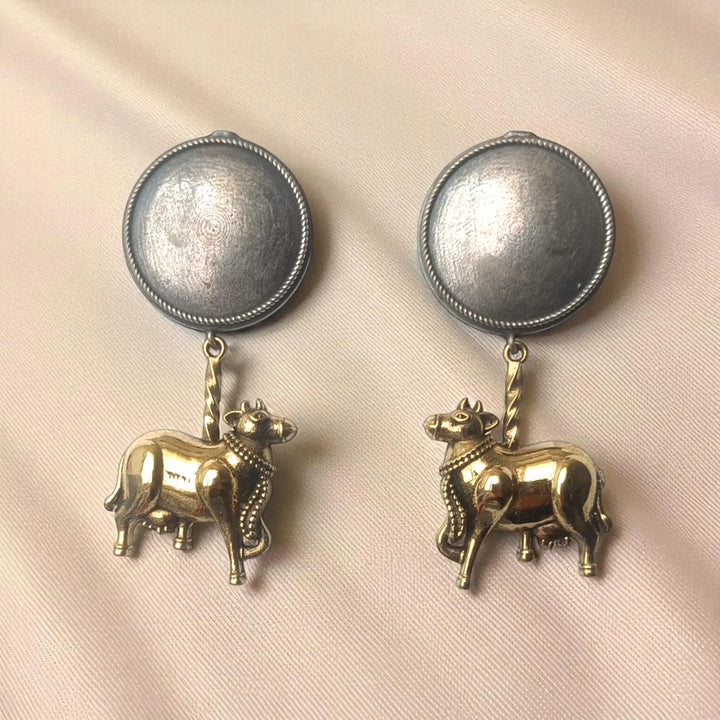 Atsi Dual Tone Cow Silver-Plated Earrings