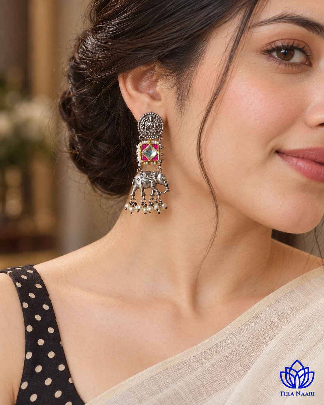 Gaja Pachi Kundan Fusion Dual Tone Earrings