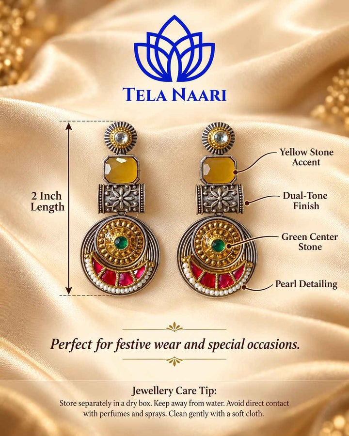 Harmeet Yellow Pachi Kundan Fusion Dual Tone Earrings