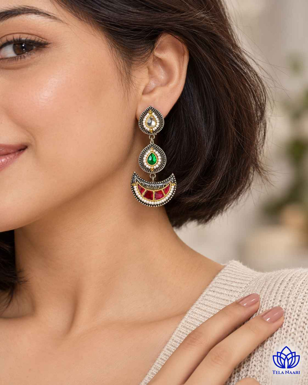 Sneha Pachi Kundan Fusion Dual Tone Earrings