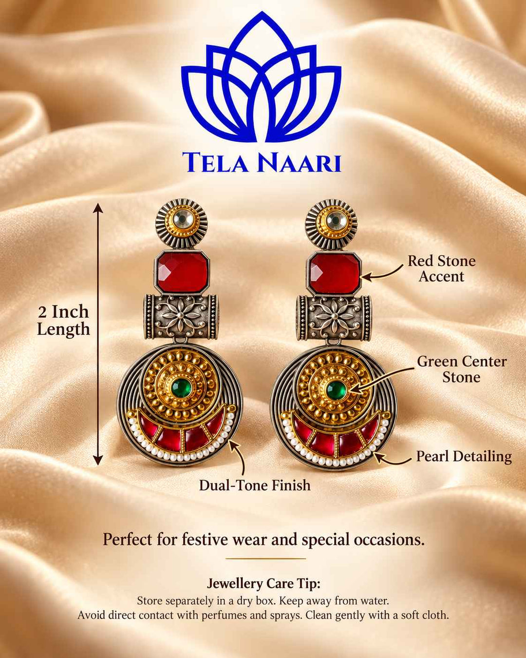 Harmeet Red Pachi Kundan Fusion Dual Tone Earrings