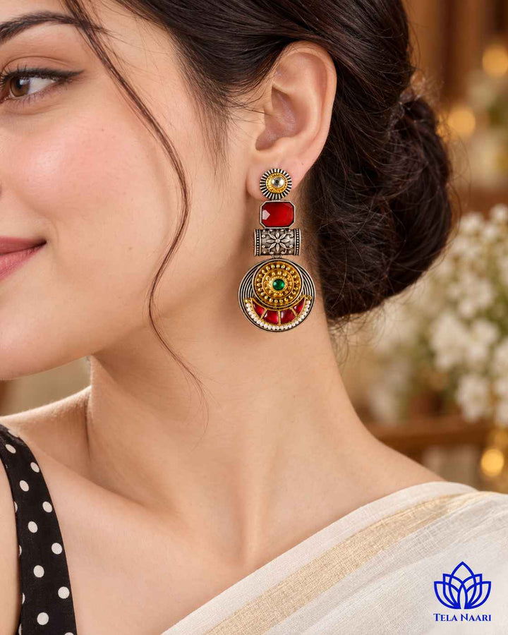 Harmeet Red Pachi Kundan Fusion Dual Tone Earrings