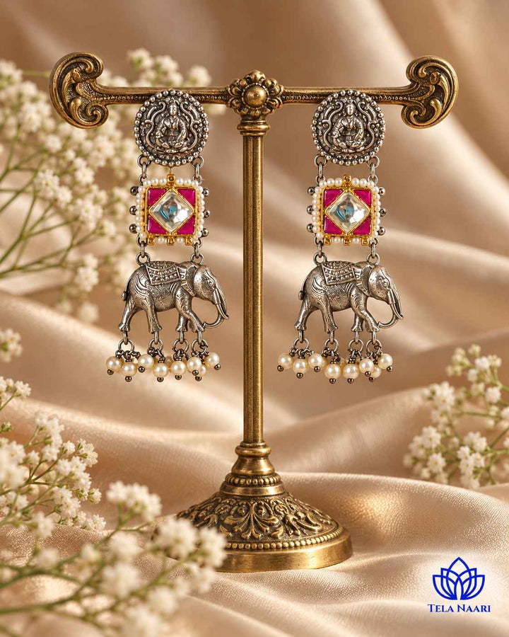 Gaja Pachi Kundan Fusion Dual Tone Earrings