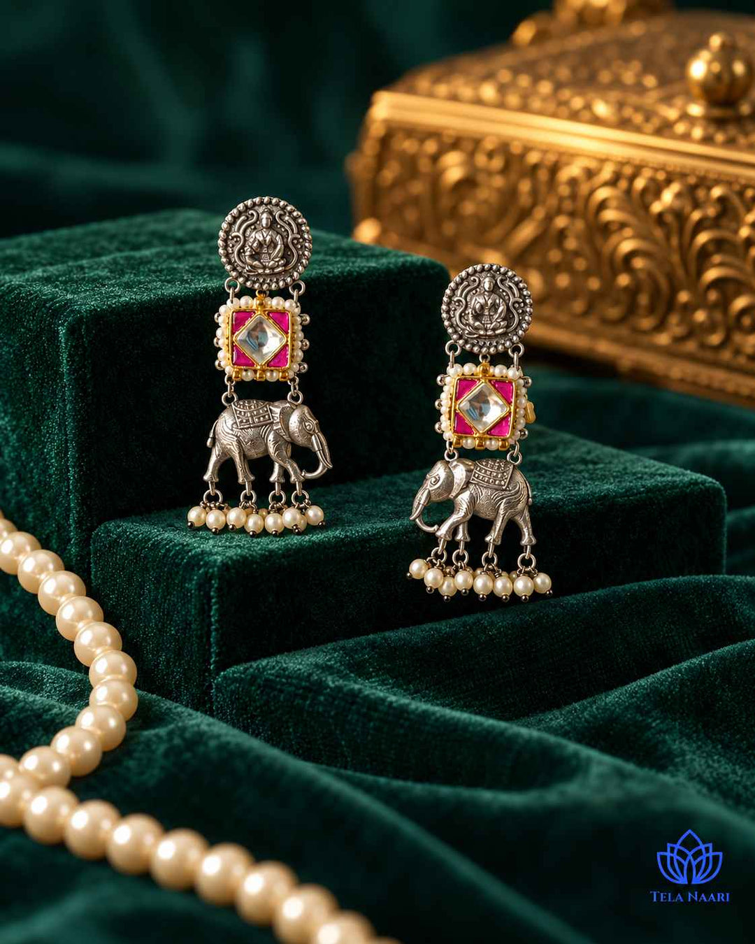 Gaja Pachi Kundan Fusion Dual Tone Earrings