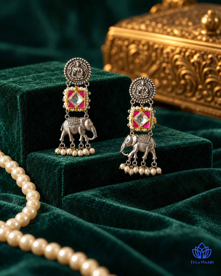 Gaja Pachi Kundan Fusion Dual Tone Earrings