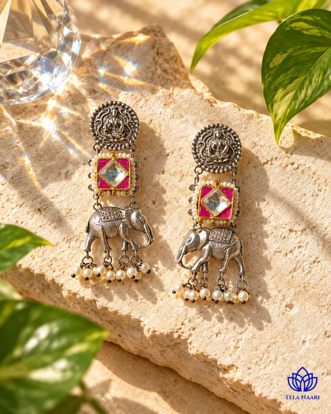 Gaja Pachi Kundan Fusion Dual Tone Earrings