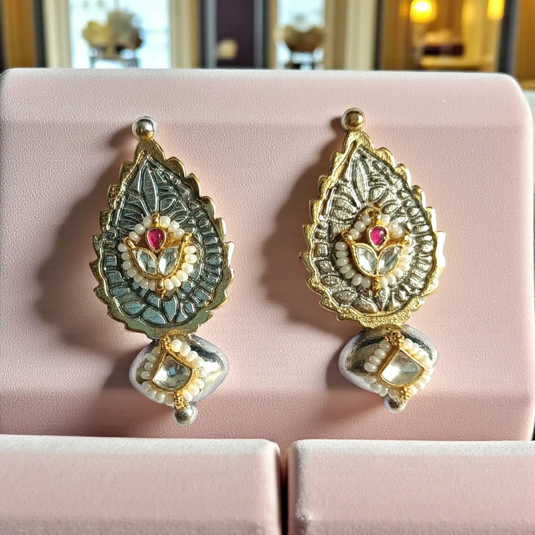 Ayati Dual Tone Pachi Kundan Fusion Silver Oxidised Earrings