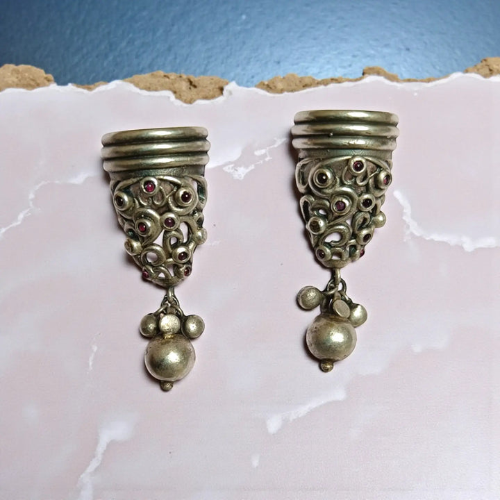 Telanaari Classic Antique Meena Silver-Plated Earrings