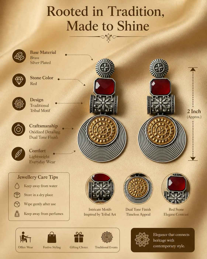 Aashtha dual tone silver plated statement earrings styled – bold ethnic jewellery by TelaNaari