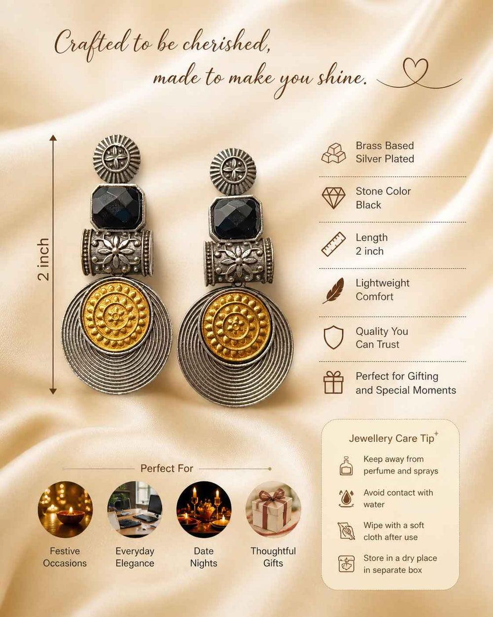 Aashtha dual tone silver plated statement earrings lifestyle – bold ethnic jewellery by TelaNaari