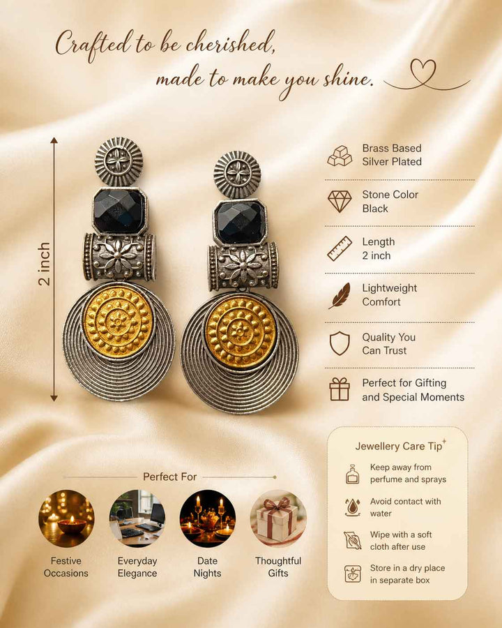 Aashtha dual tone silver plated statement earrings lifestyle – bold ethnic jewellery by TelaNaari