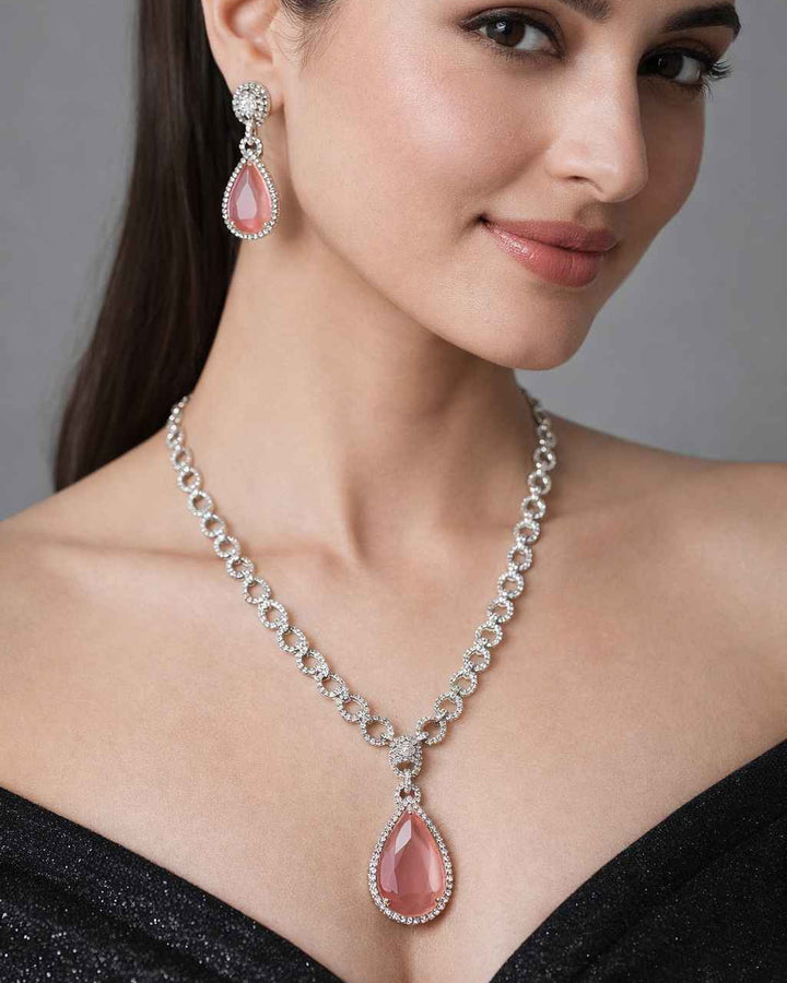 American Diamond Zirconia Layered Necklace Set Sophia